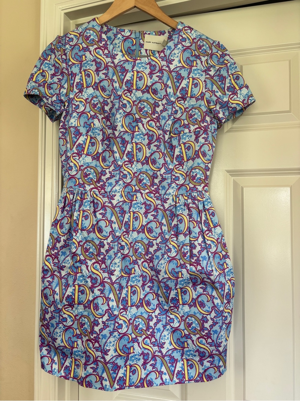 Mary Katrantzou blue graphic floral print mini dress US 8